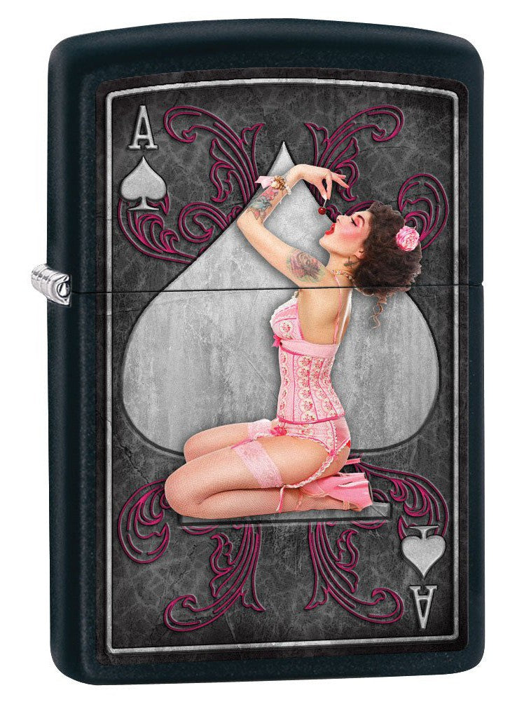 Zippo Lighter: Sexy Pin-Up Girl, Ace of Spades - Black Matte 79557