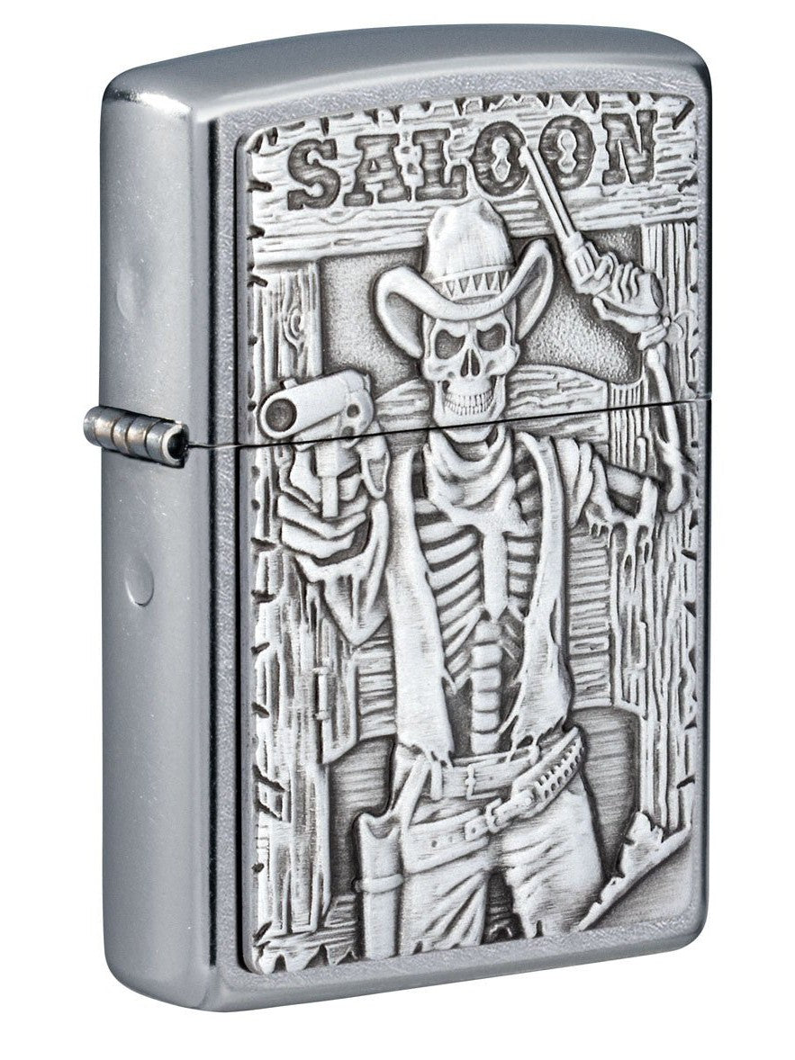 Zippo Lighter: Skeleton Outlaw Emblem - Street Chrome 49298