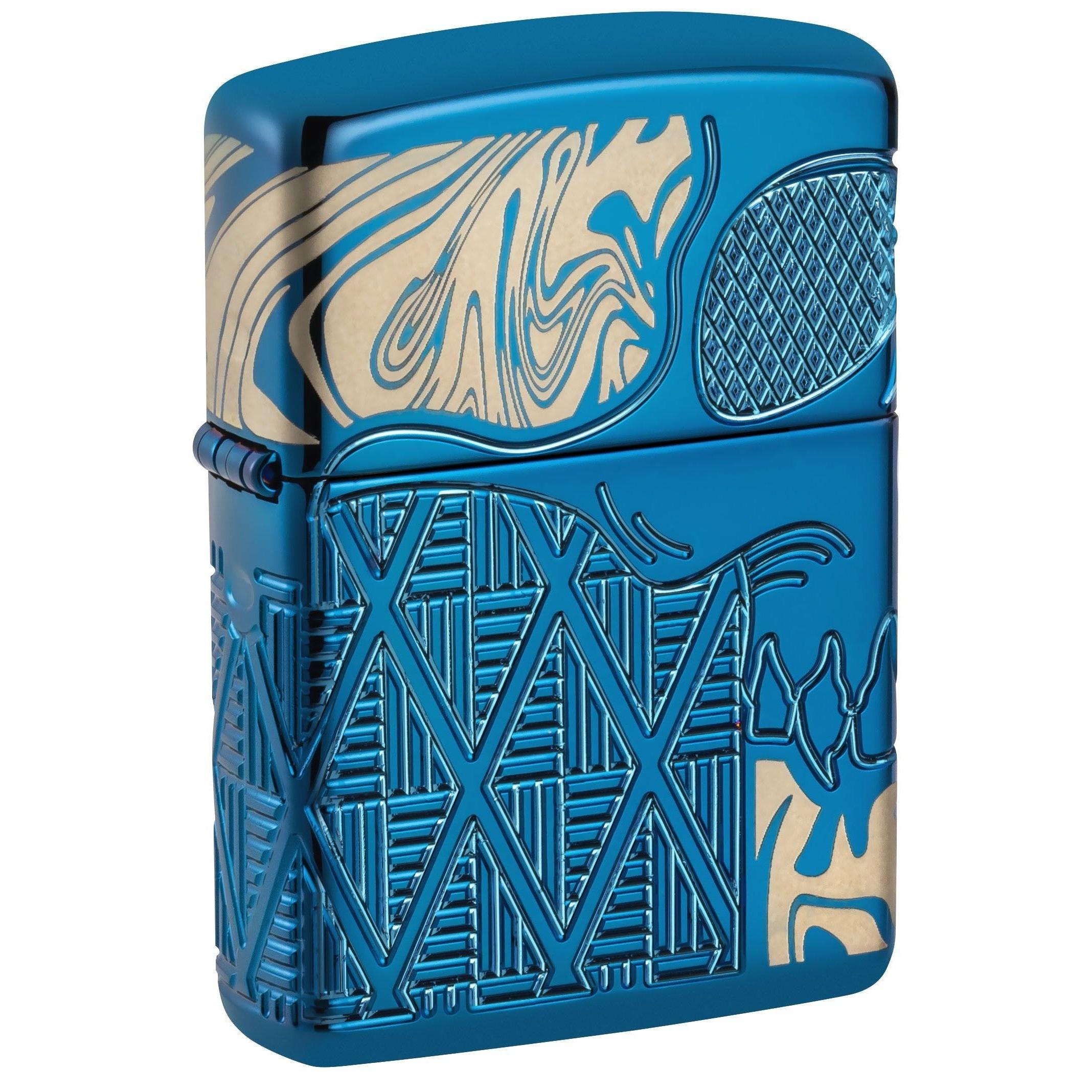 Zippo Lighter: Skull Design, Armor MultiCut - High Polish Blue 49705