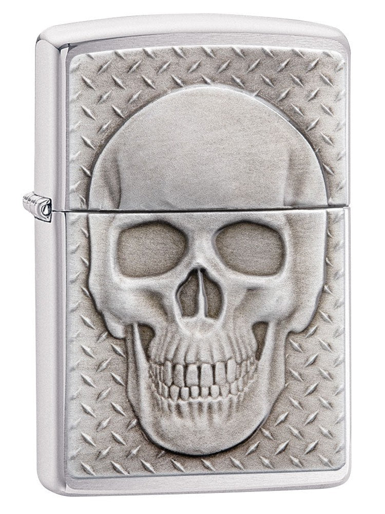Zippo Lighter: Skull with Brain Surprise Emblem - Brushed Chrome 29818