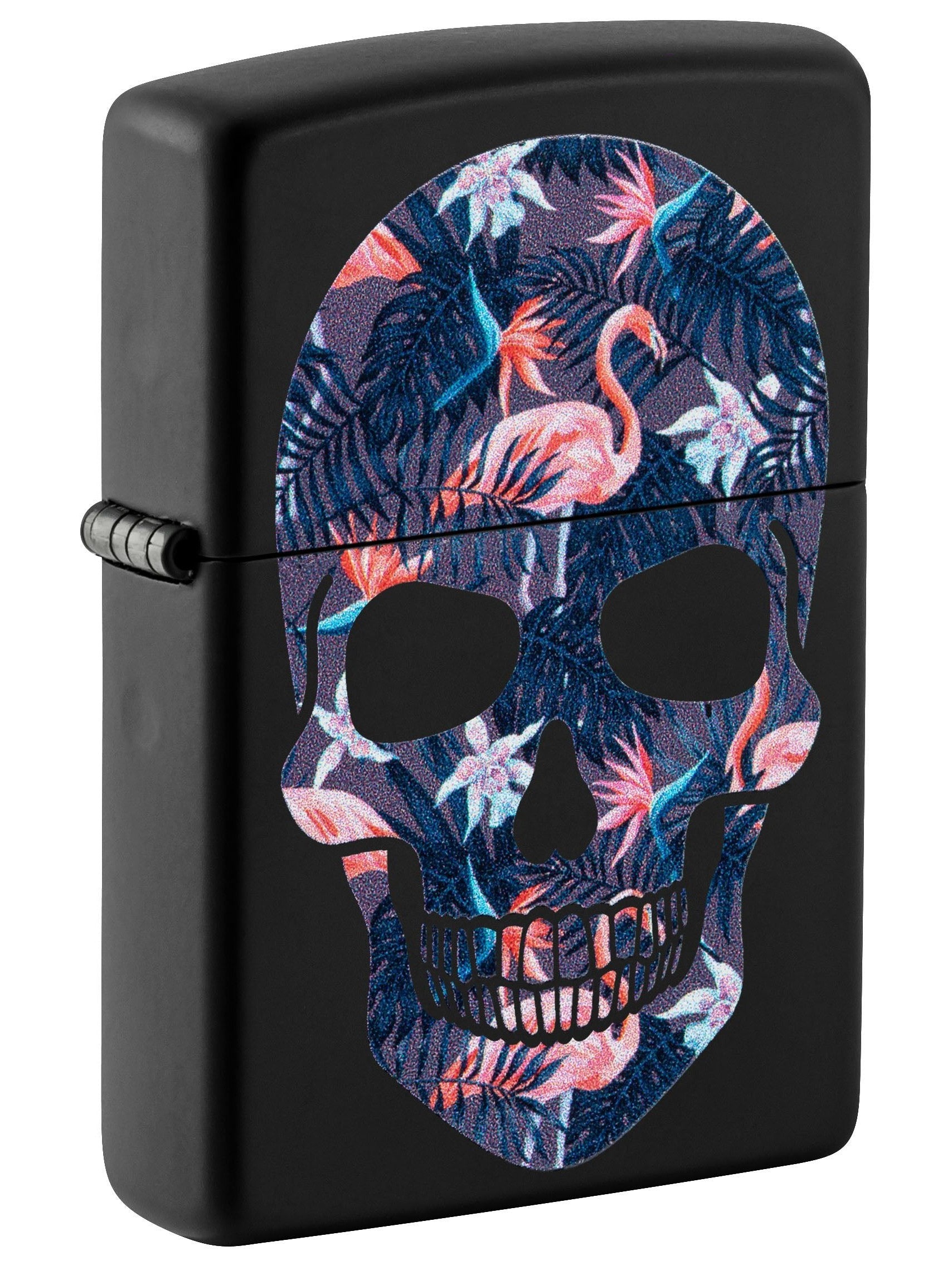 Zippo Lighter: Skull with Pink Flamingos - Black Matte 49771