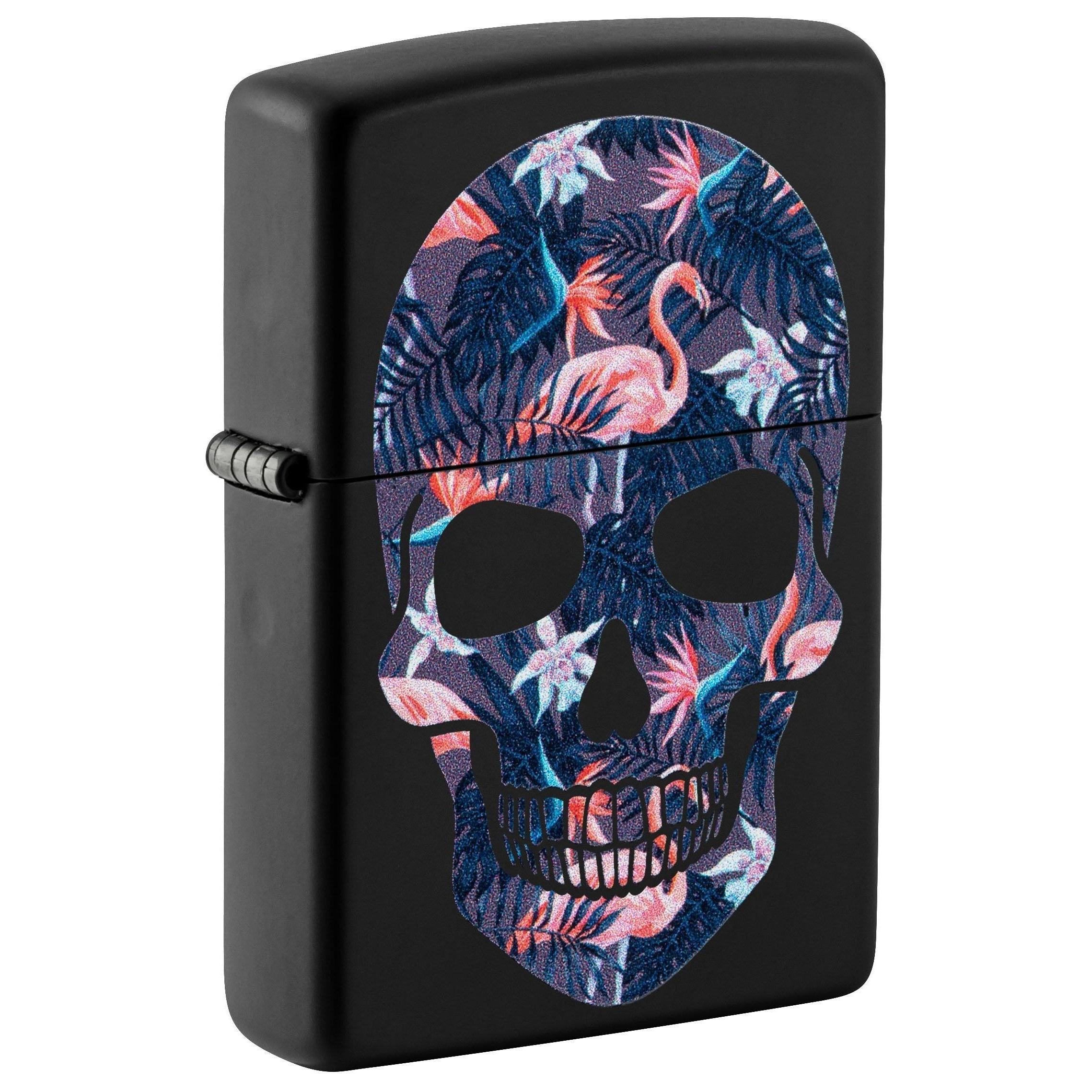 Zippo Lighter: Skull with Pink Flamingos - Black Matte 49771