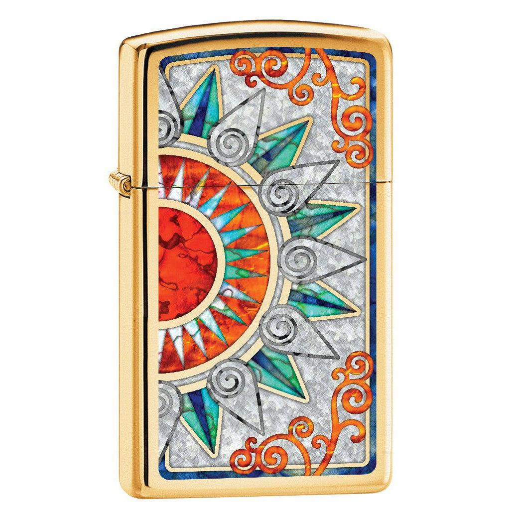 Zippo Lighter: Slim Fusion Flowers - High Polish Brass 80421