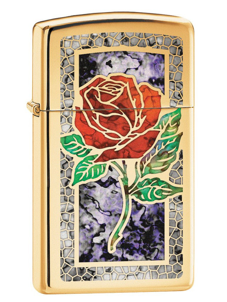 Zippo Lighter: Slim Fusion Rose - High Polish Brass 78750