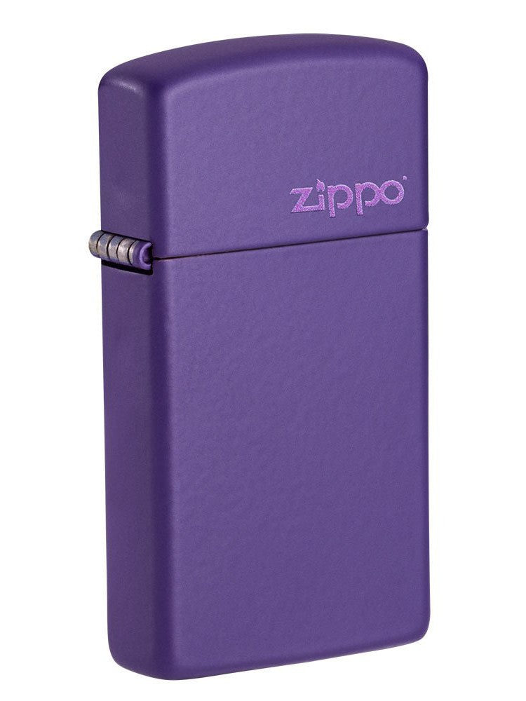 Zippo Lighter: Slim, Zippo Logo - Purple Matte 1637ZL