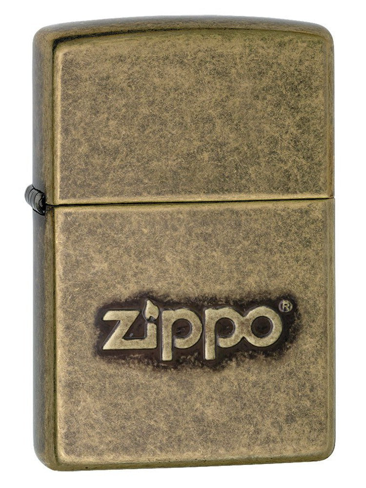 Zippo Lighter: Stamped Zippo Logo - Antique Brass 28994