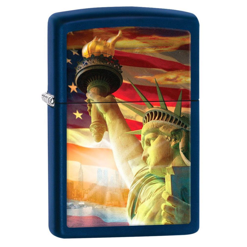Zippo Lighter: Statue of Liberty and Flag - Navy Matte 80677