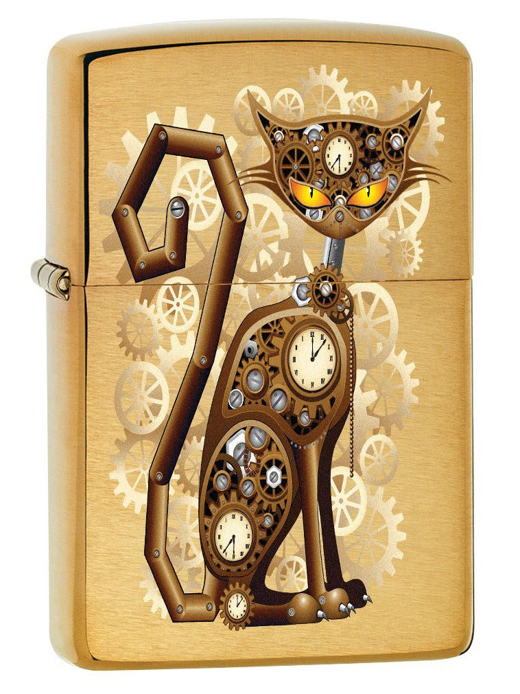 Zippo Lighter: Steampunk Cat - Brushed Brass 76737