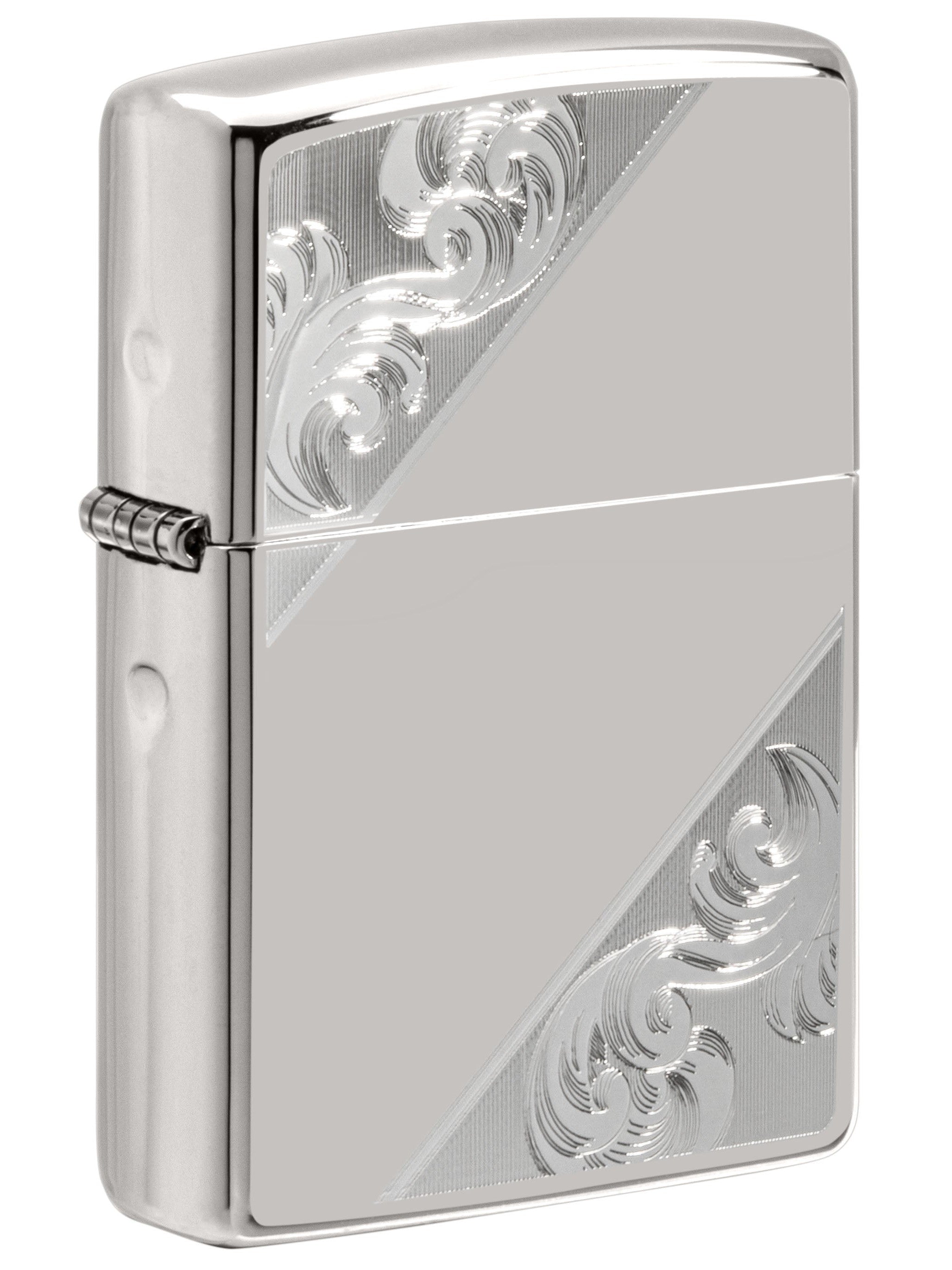 Zippo Lighter: Sterling Silver Diagonal Filigree, Engraved - High Polish 49479