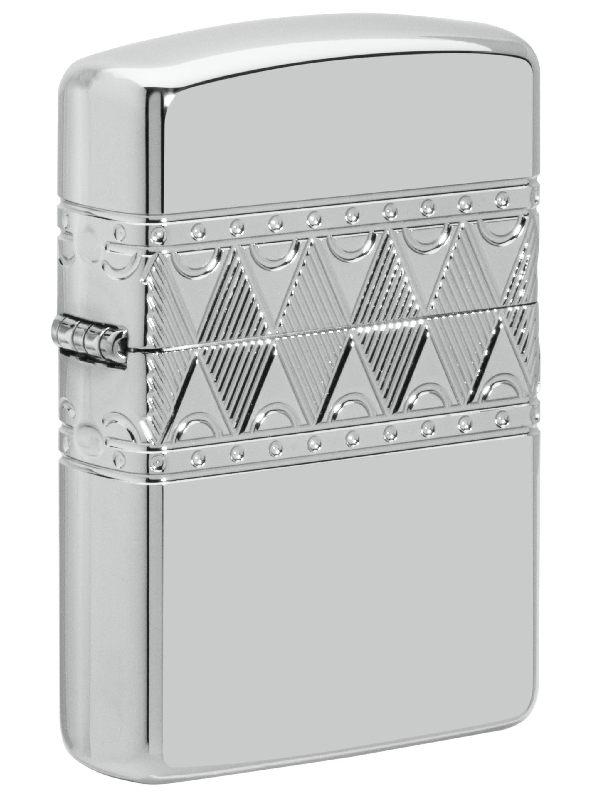 Zippo Lighter: Sterling Silver Diamond Pattern, Engraved Armor - High Polish 49550