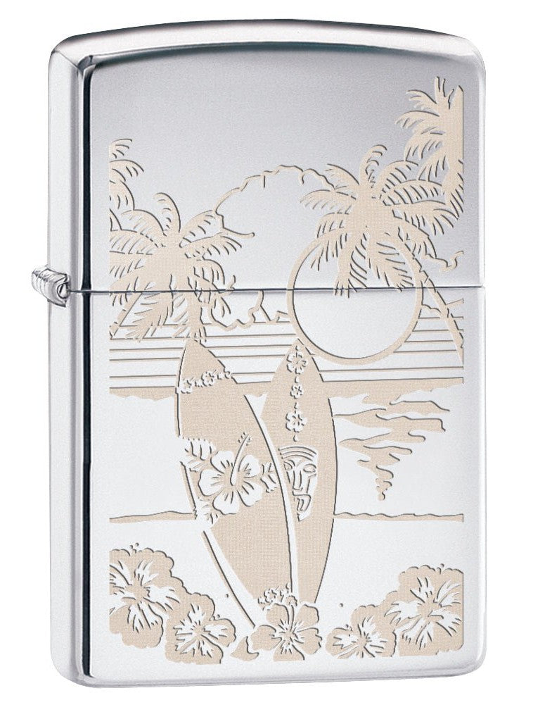 Zippo Lighter: Surfboards in Paradise, Engraved - High Polish Chrome 78045