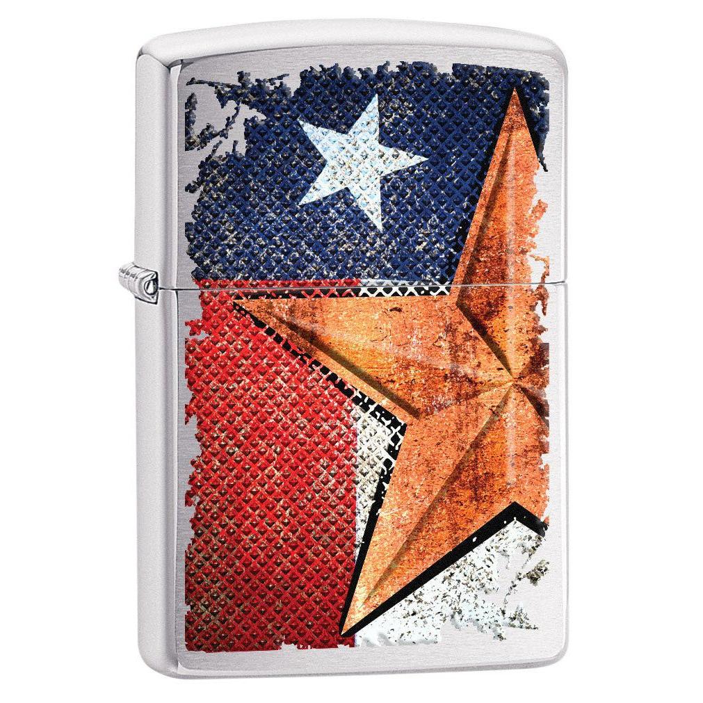 Zippo Lighter: Texas Flag and Star - Brushed Chrome 80671