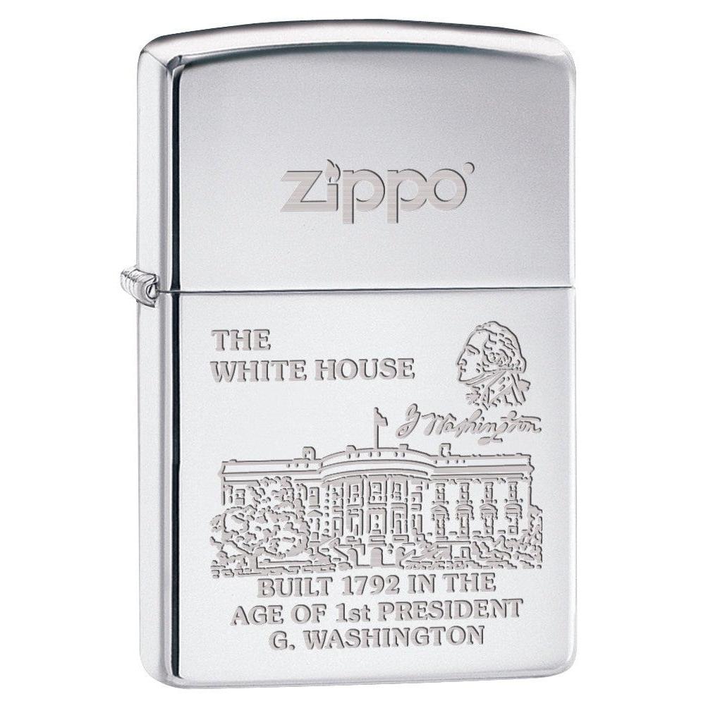 Zippo Lighter: The White House, Engraved - High Polish Chrome 77196
