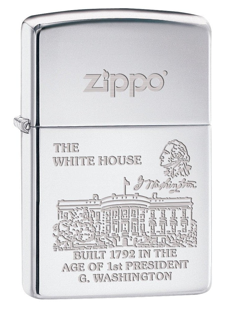 Zippo Lighter: The White House, Engraved - High Polish Chrome 77196