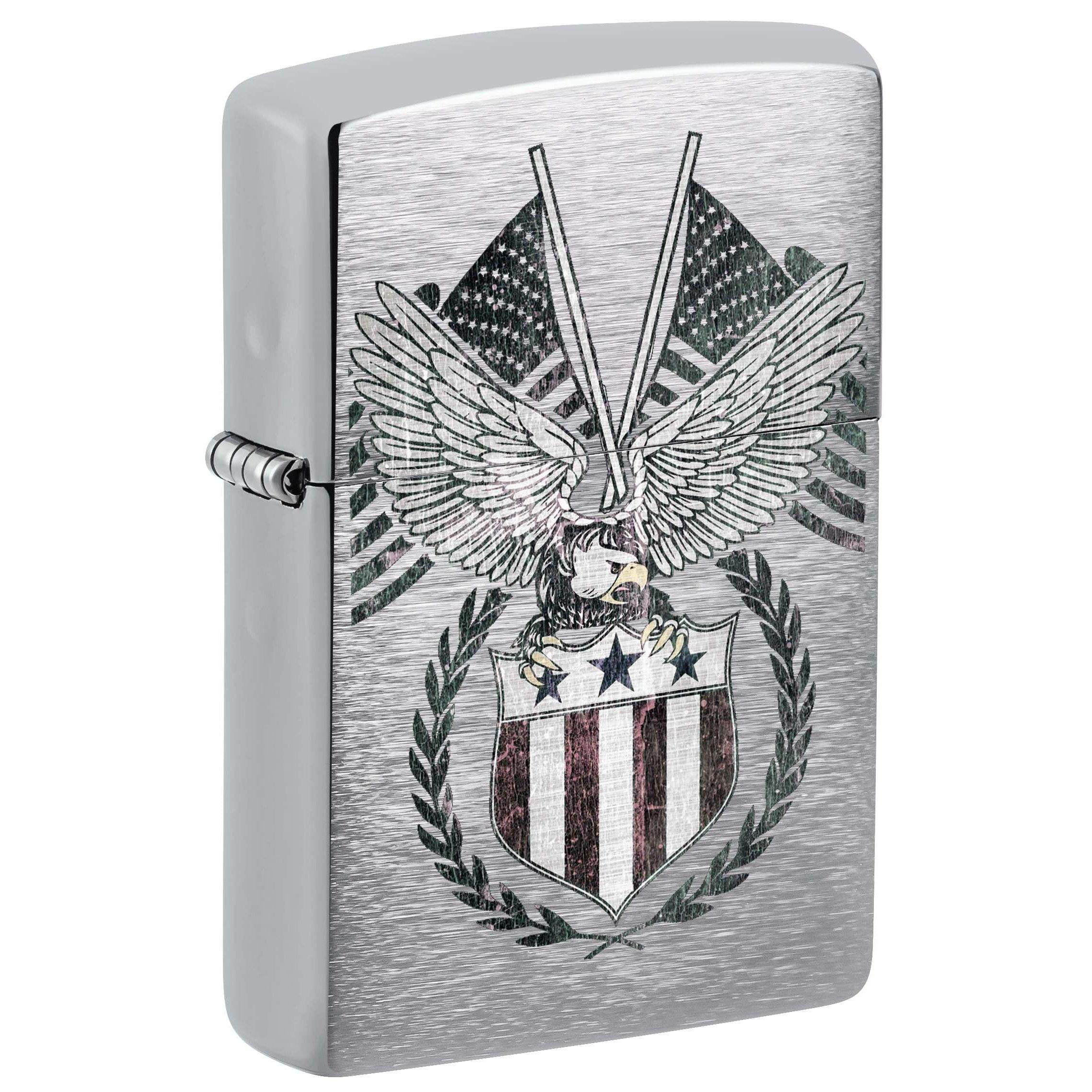 Zippo Lighter: United States Bald Eagle Crest - Brushed Chrome 81064