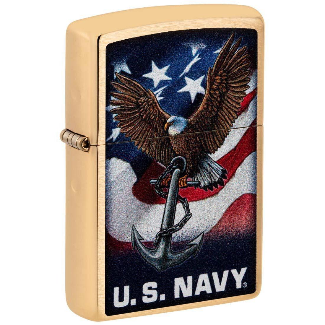 Zippo Lighter: U.S. Navy, Eagle and Anchor - Brushed Brass 48549