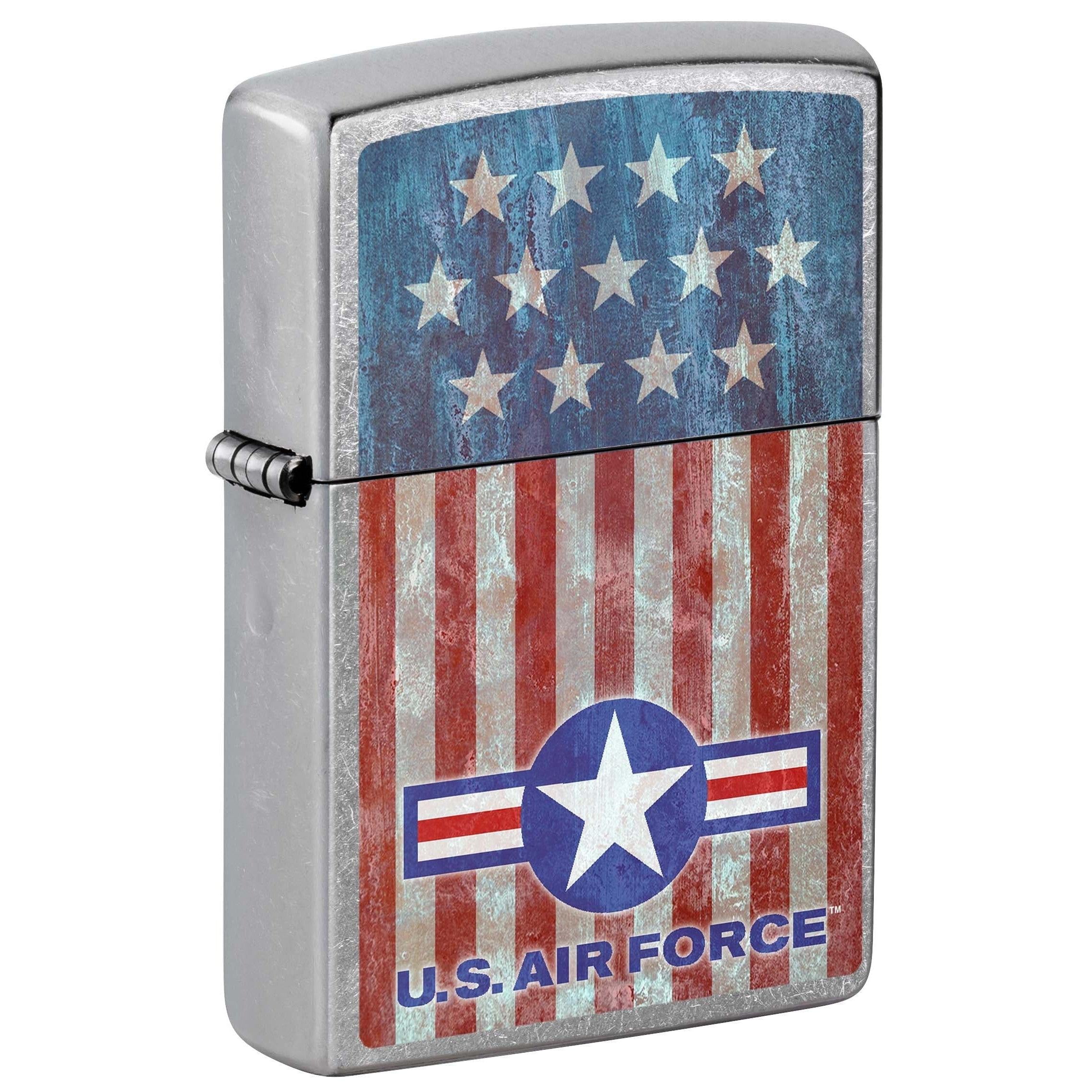 Zippo Lighter: USAF U.S. Air Force Logo on Flag - Street Chrome 81043