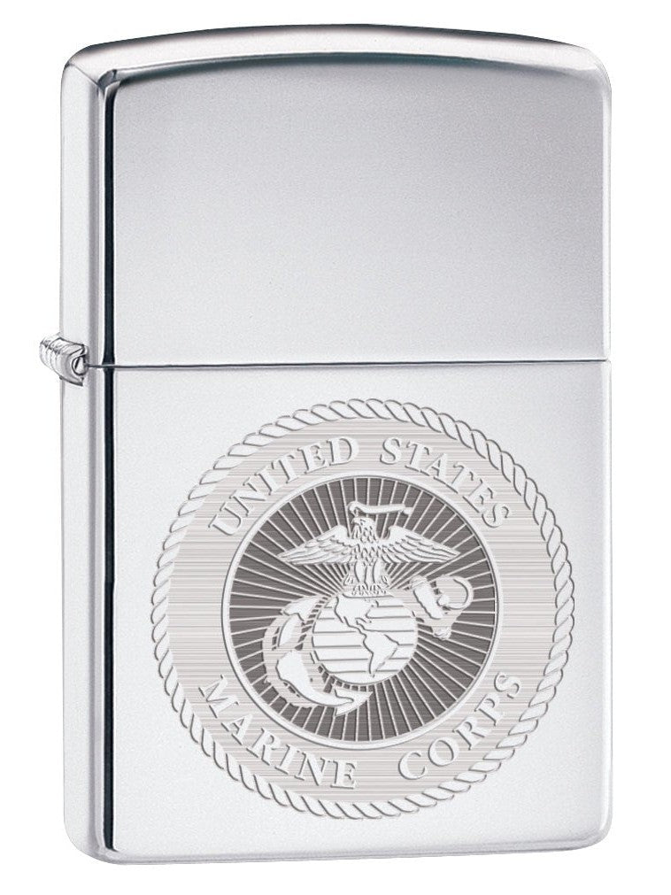 Zippo Lighter: USMC Marine Corps Engraved Seal - High Polish Chrome 80154