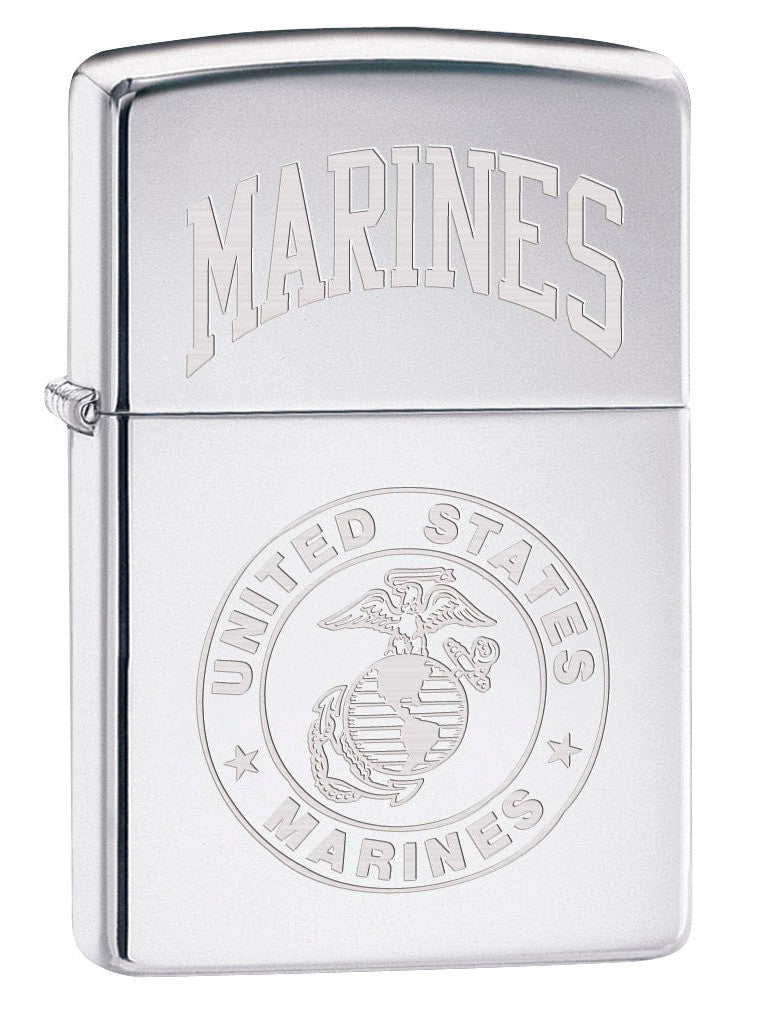 Zippo Lighter: USMC Marines Logo Engraved - High Polish Chrome 79437