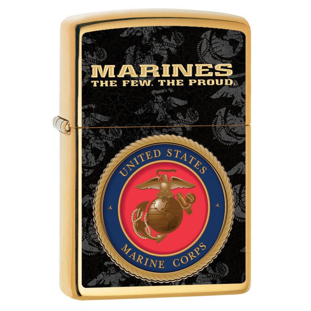 Zippo Lighter: USMC Marines, The Few. The Proud. - High Polish Brass 80949