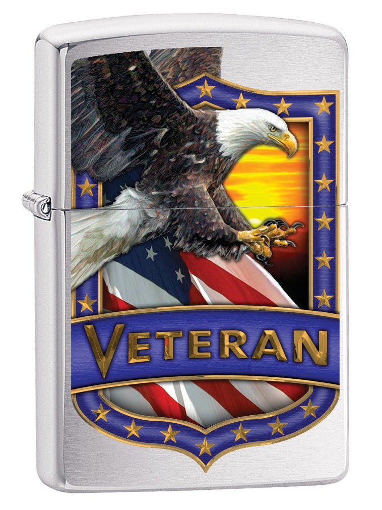 Zippo Lighter: Veteran Shield with Eagle - Brushed Chrome 79983