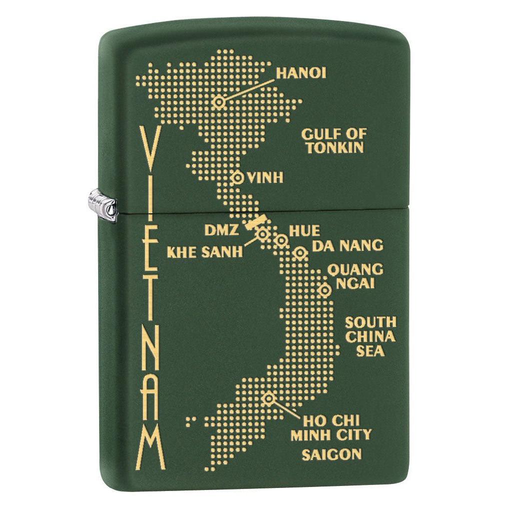 Zippo Lighter: Vietnam War Map - Green Matte 79506