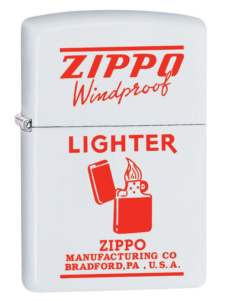 Zippo Lighter: Vintage Ad, Zippo Windproof in Red - White Matte 80466