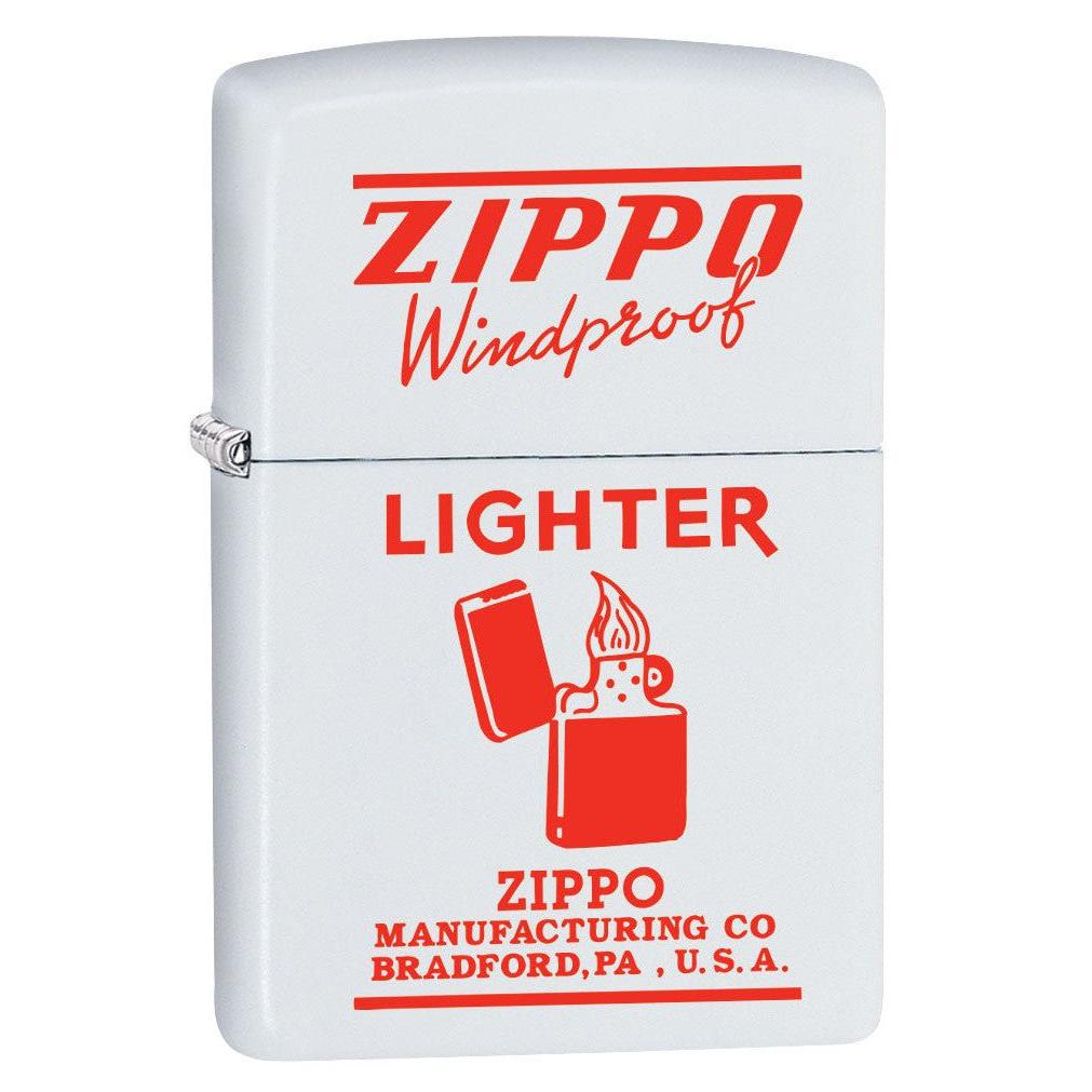 Zippo Lighter: Vintage Ad, Zippo Windproof in Red - White Matte 80466