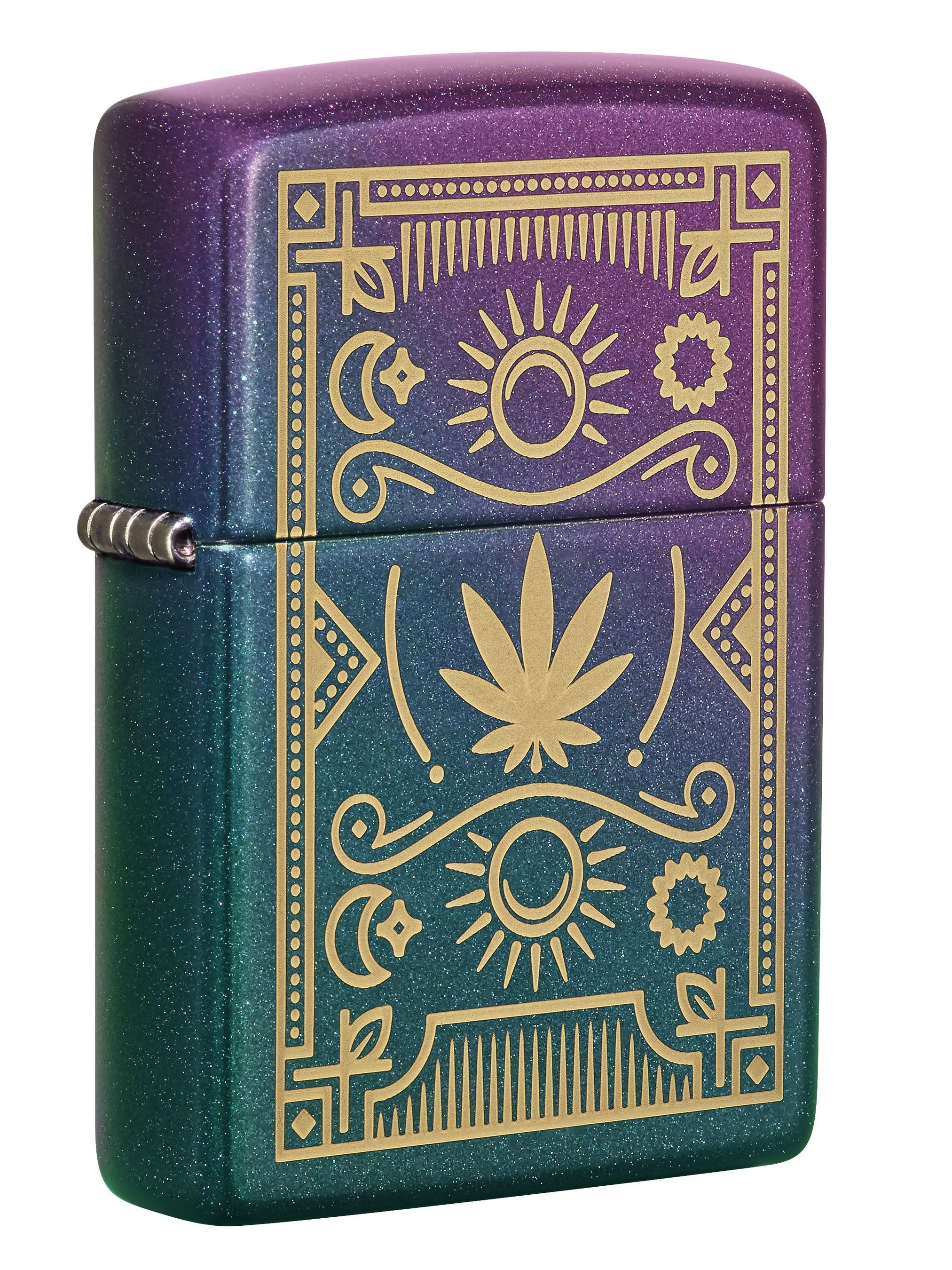 Zippo Lighter: Weed Leaf and Symbols, Engraved - Iridescent 49516