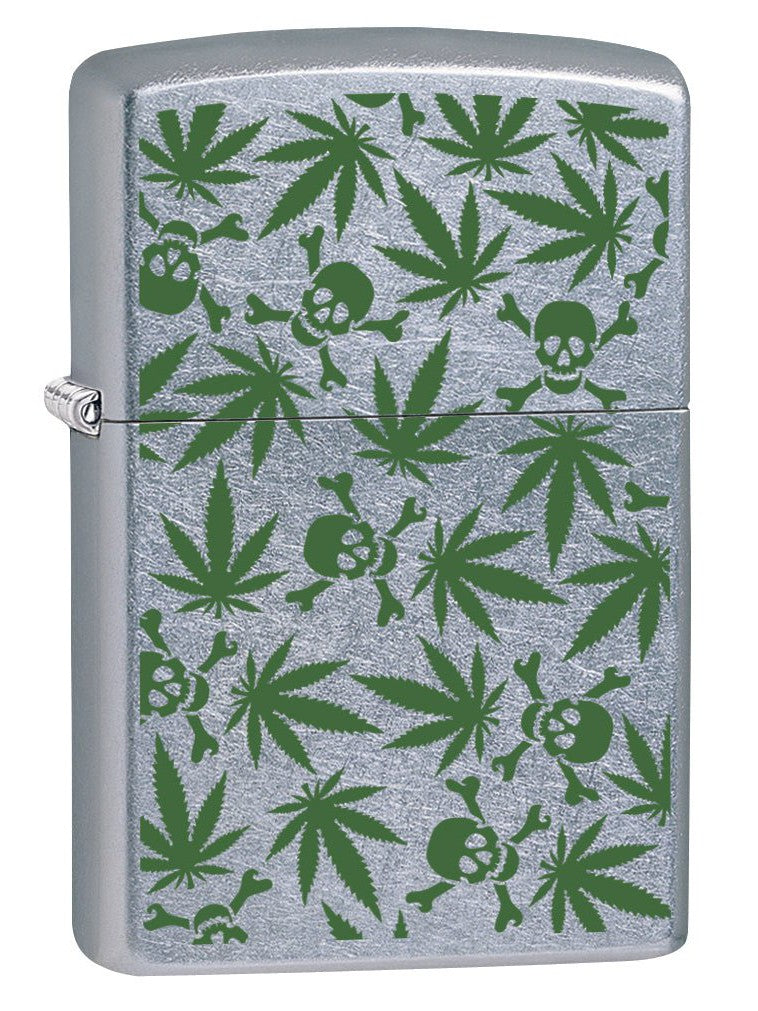 Zippo Lighter: Weed Leaves and Skulls - Street Chrome 79866