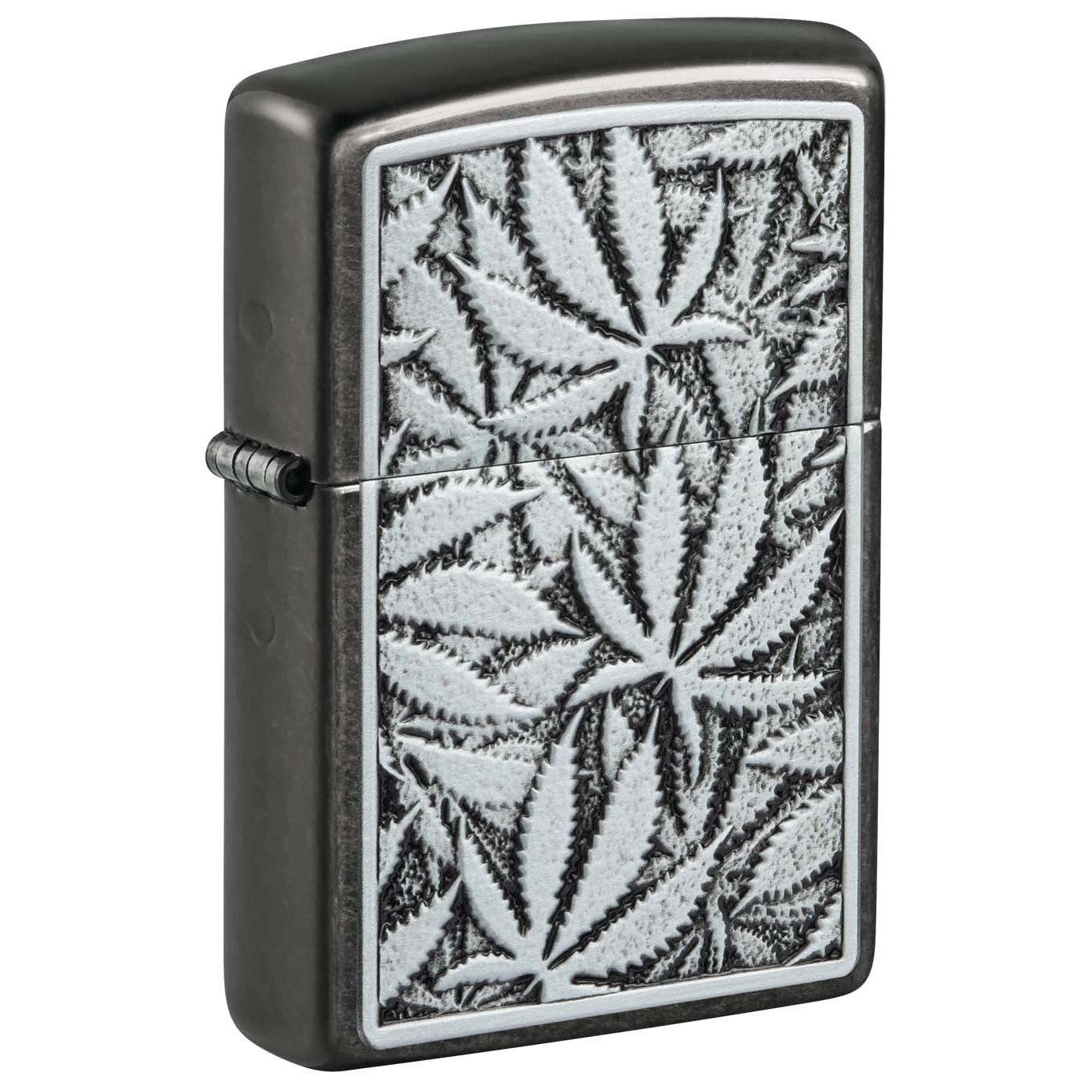 Zippo Lighter: Weed Leaves Emblem - Gray 48123