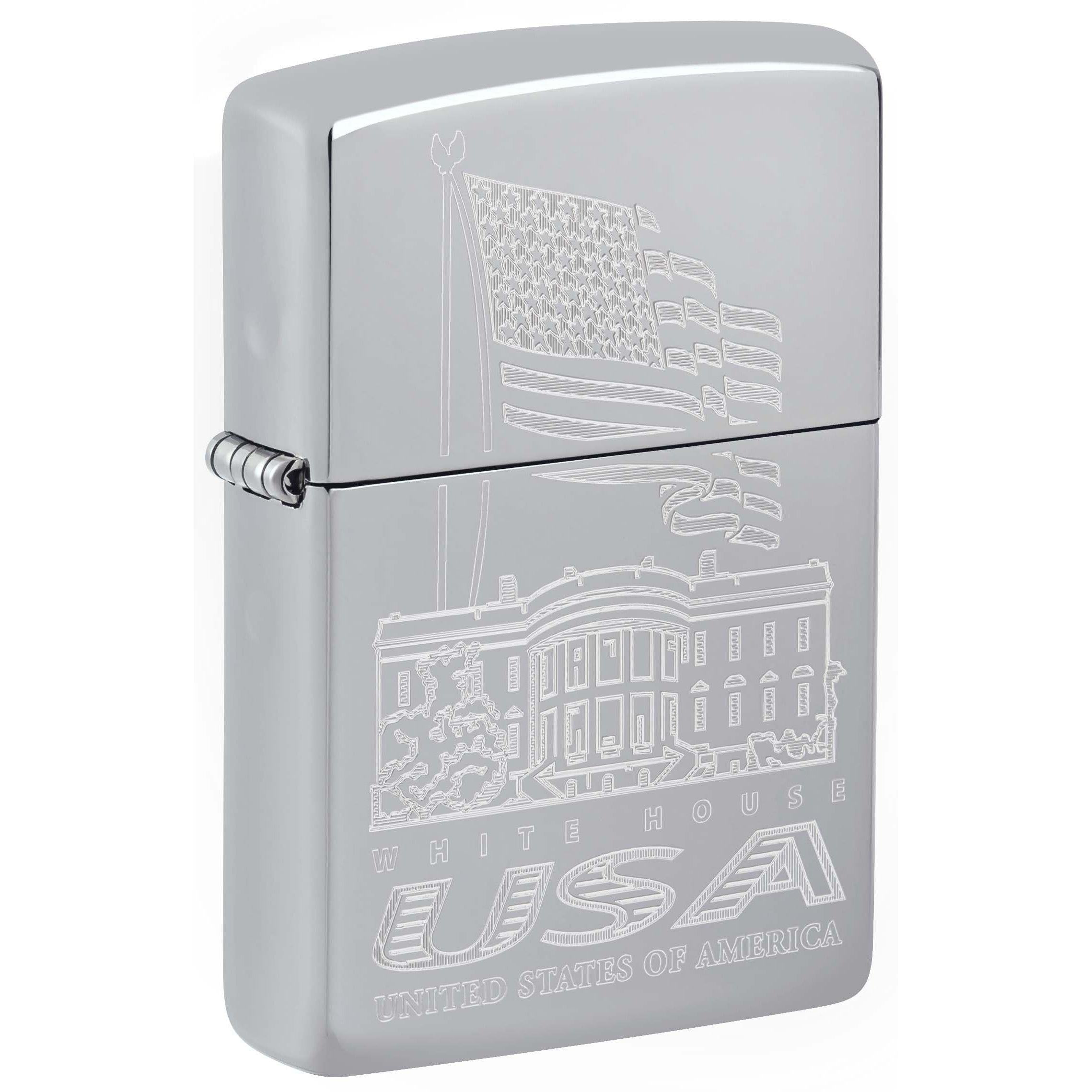 Zippo Lighter: White House USA, Engraved - High Polish Chrome 81161