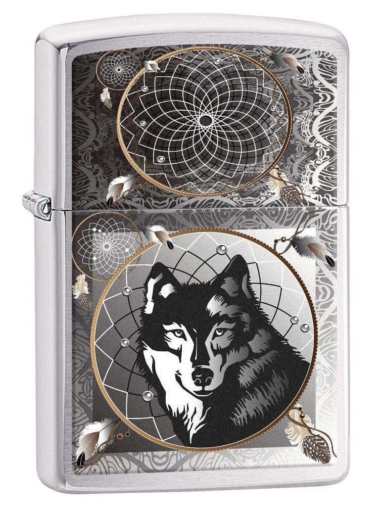 Zippo Lighter: Wolf Dreamcatcher - Brushed Chrome 77133