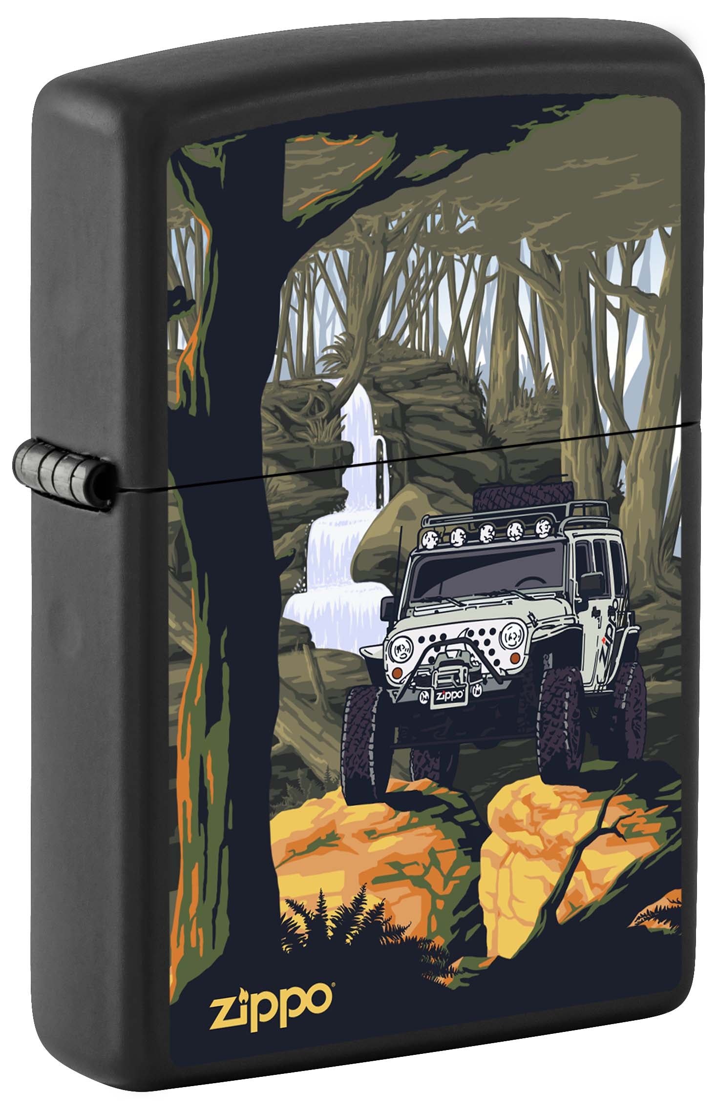 Zippo Lighter: Zippo Jeep with Waterfall - Black Matte 80993
