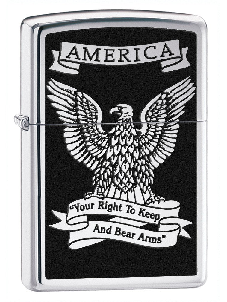 Zippo Pipe Lighter: America Eagle, Right to Bear Arms - High Polish Chrome 28290PL