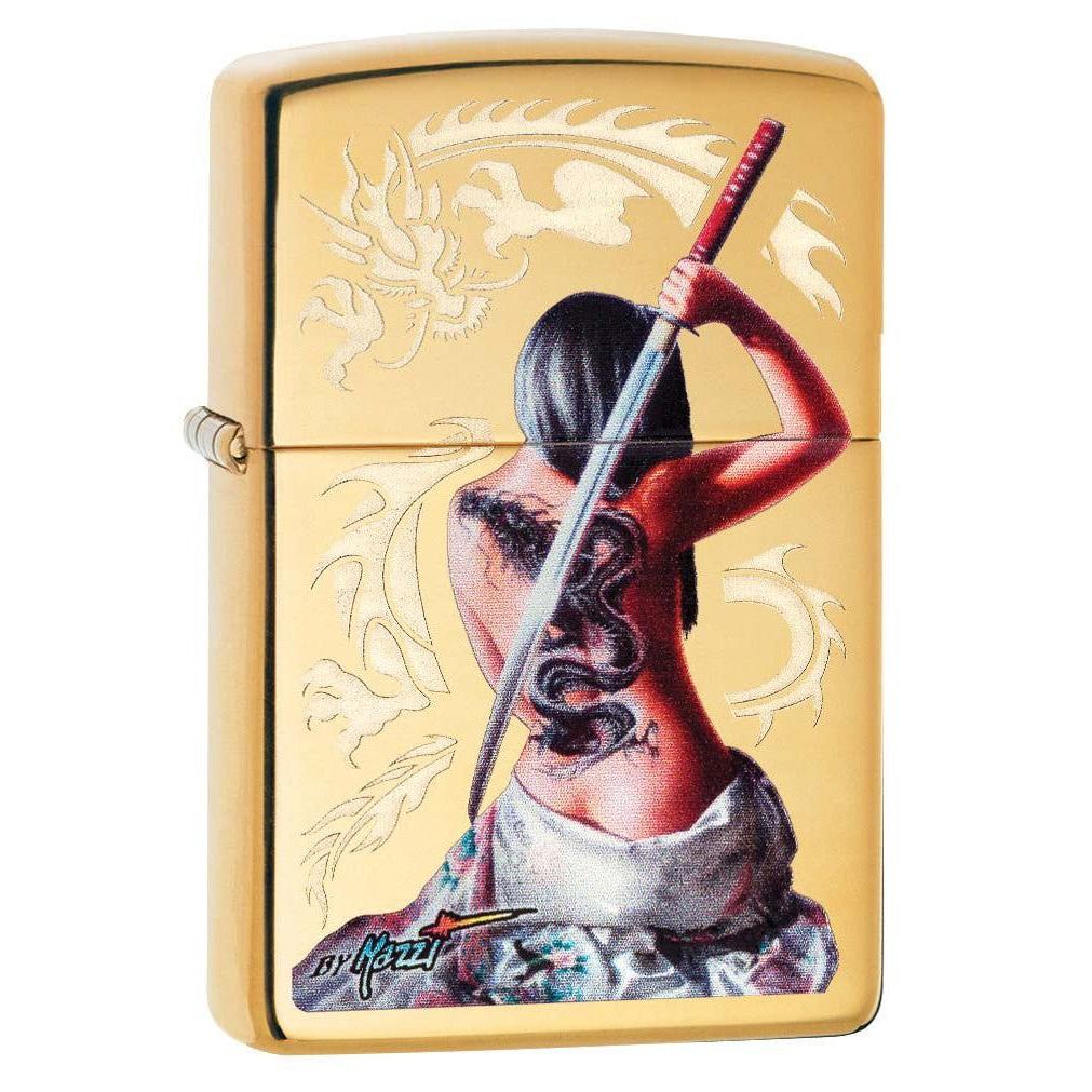 Zippo Pipe Lighter: Mazzi Samurai Girl - High Polish Brass 29668PL