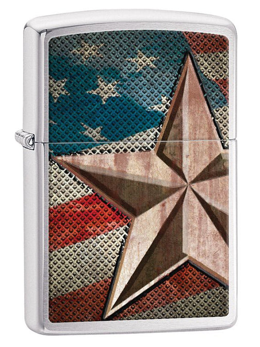 Zippo Pipe Lighter: Retro Star and Flag - Brushed Chrome 28653PL
