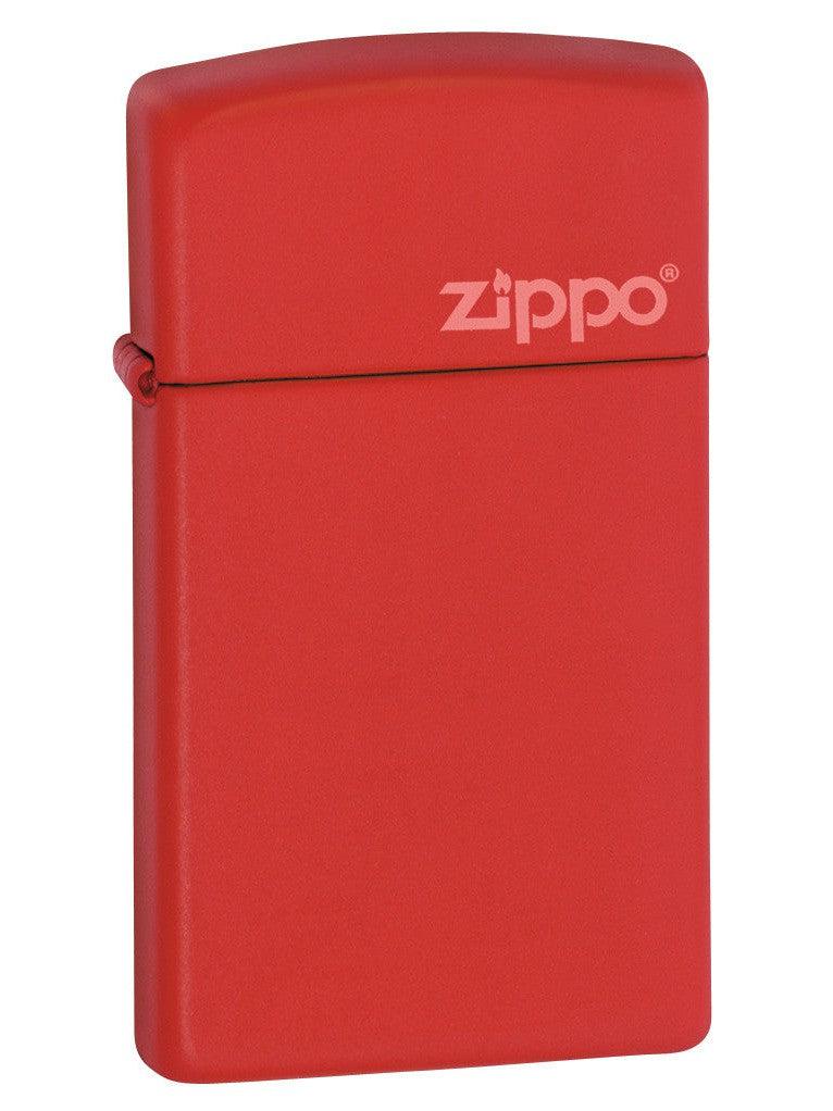 Zippo Lighter: Slim with Zippo Logo - Red Matte 1633ZL