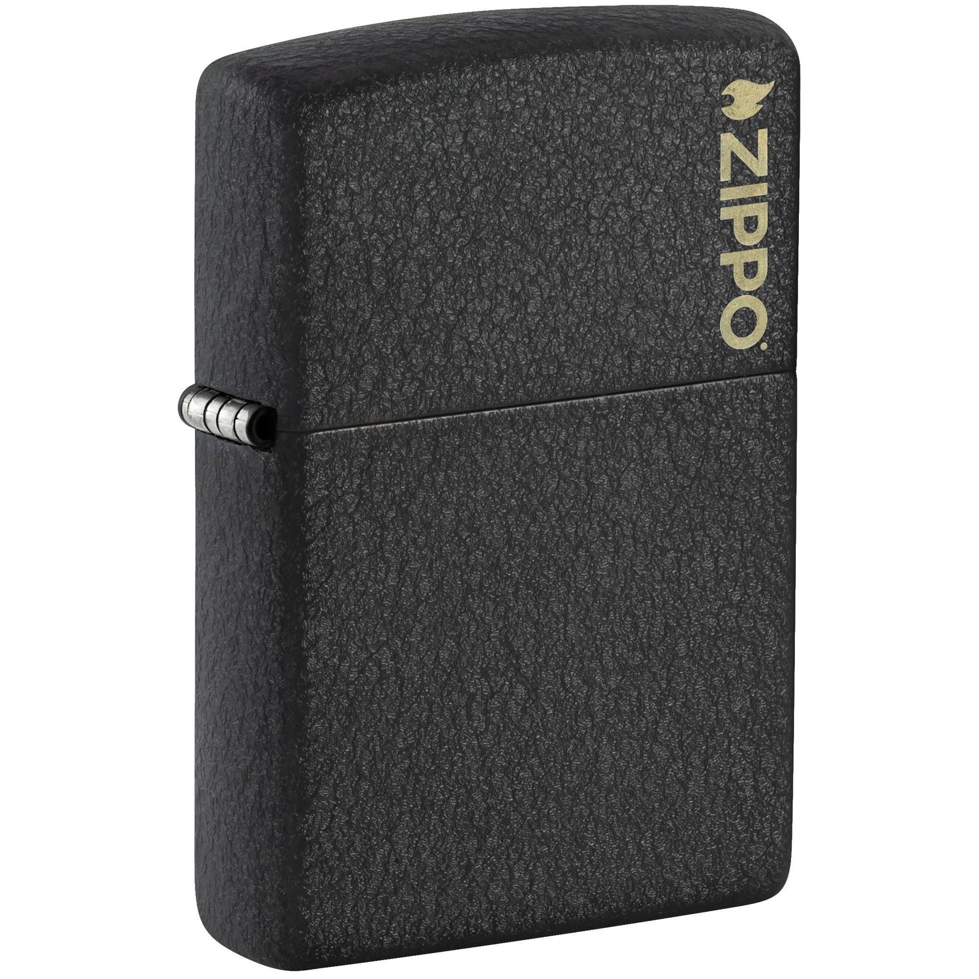 Zippo Lighter: Black Crackle with Zippo Logo - 236ZL