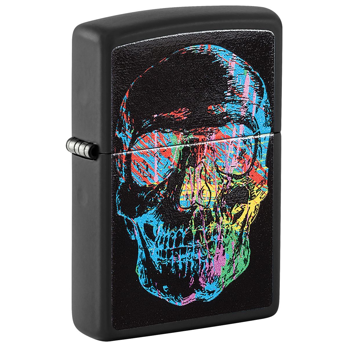 Zippo Lighter: Skull with Colorful Abstract Paint - Black Matte