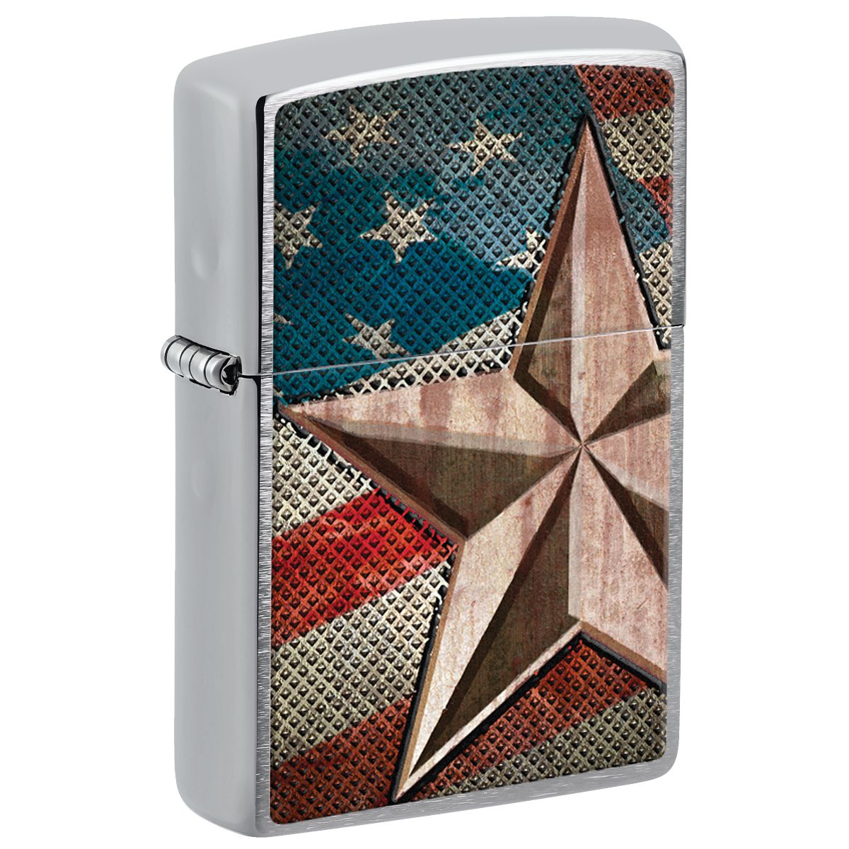 Zippo Lighter: Retro Star and Flag - Brushed Chrome 28653