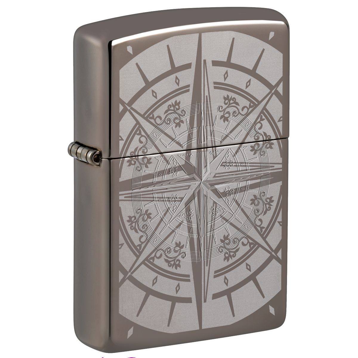 Zippo Lighter: Engraved Compass - Black Ice 29232