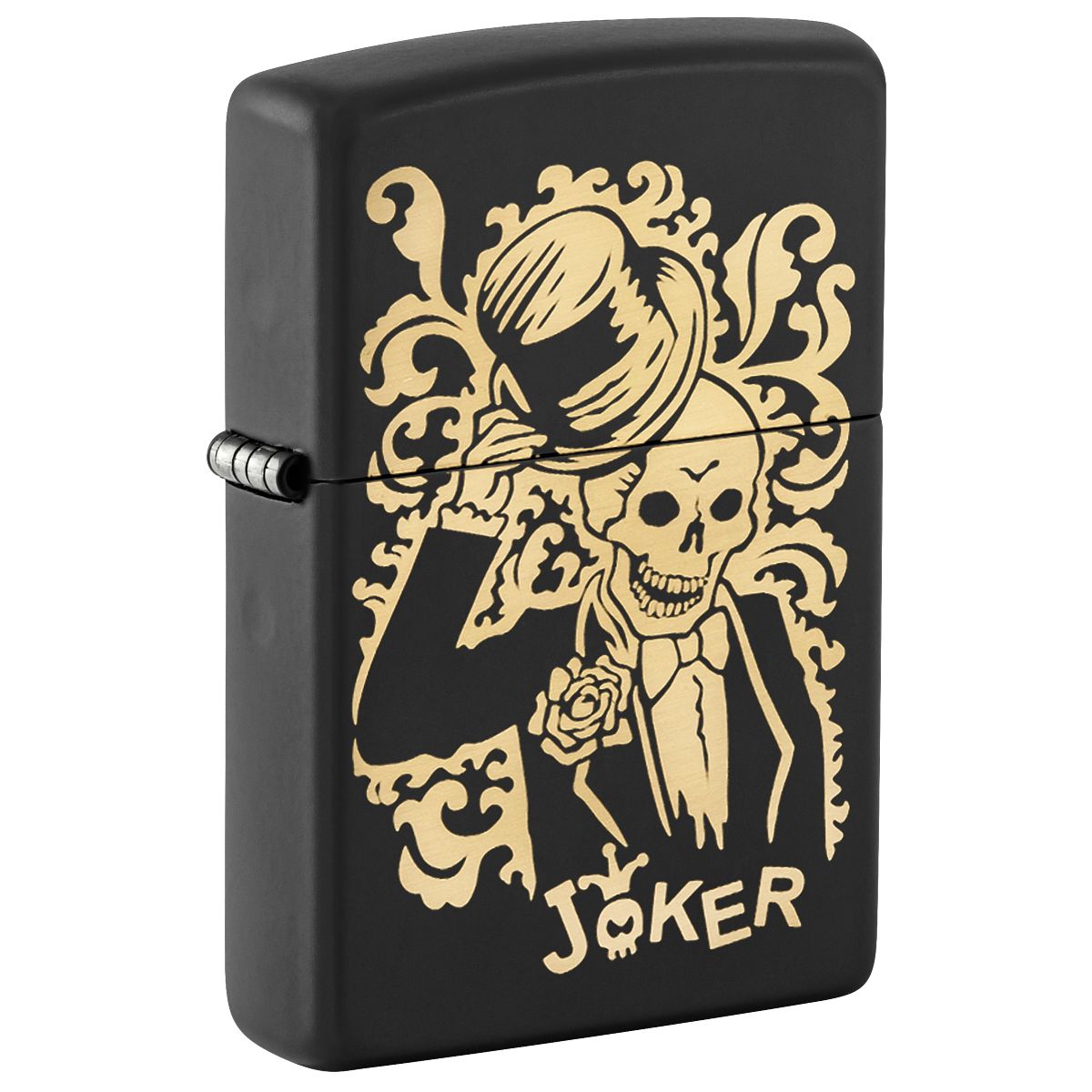 Zippo Lighter: Joker in Tuxedo, Engraved - Black Matte 29632