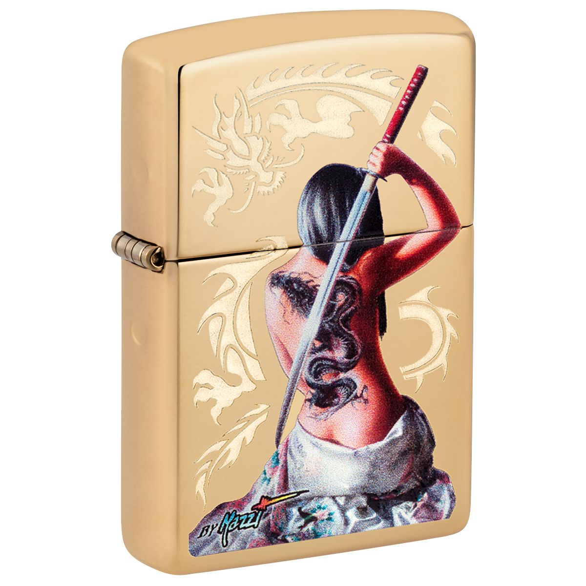 Zippo Lighter: Mazzi Samurai Girl - High Polish Brass 29668