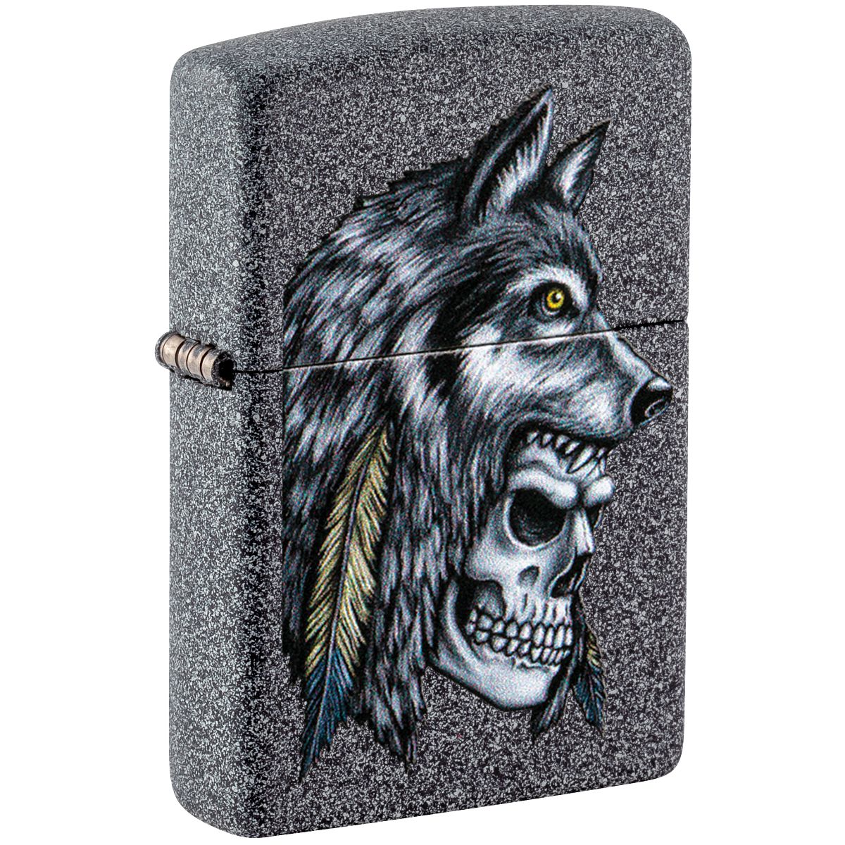 Zippo Lighter: Wolf and Skull - Iron Stone 29863