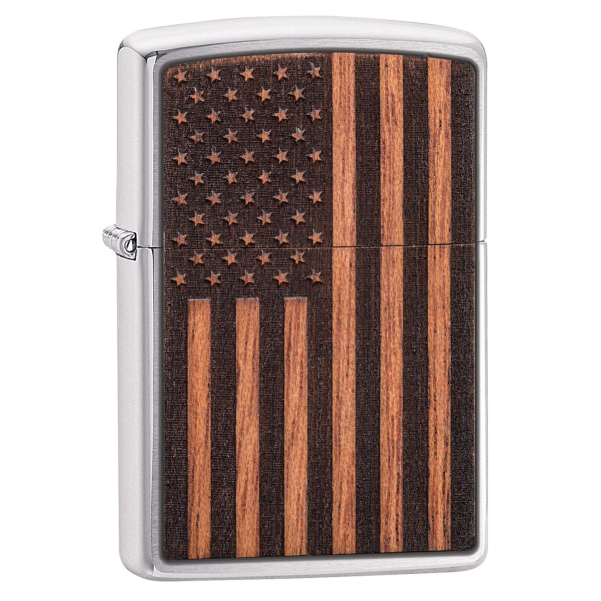 Zippo Lighter: Woodchuck American Flag - Brushed Chrome 29966
