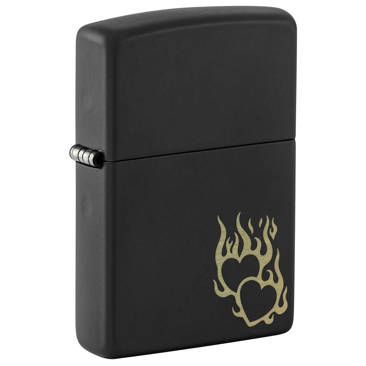 Zippo Lighter: Hearts on Fire, Engraved - Black Matte 46004