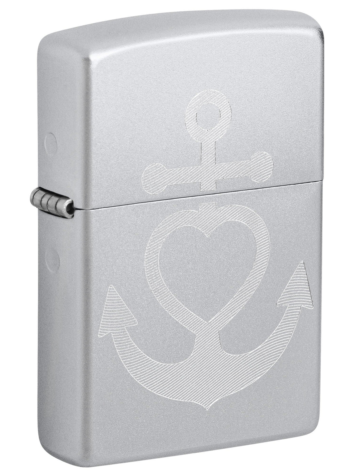 Zippo Lighter: Engraved Heart and Anchor - Satin Chrome 46028