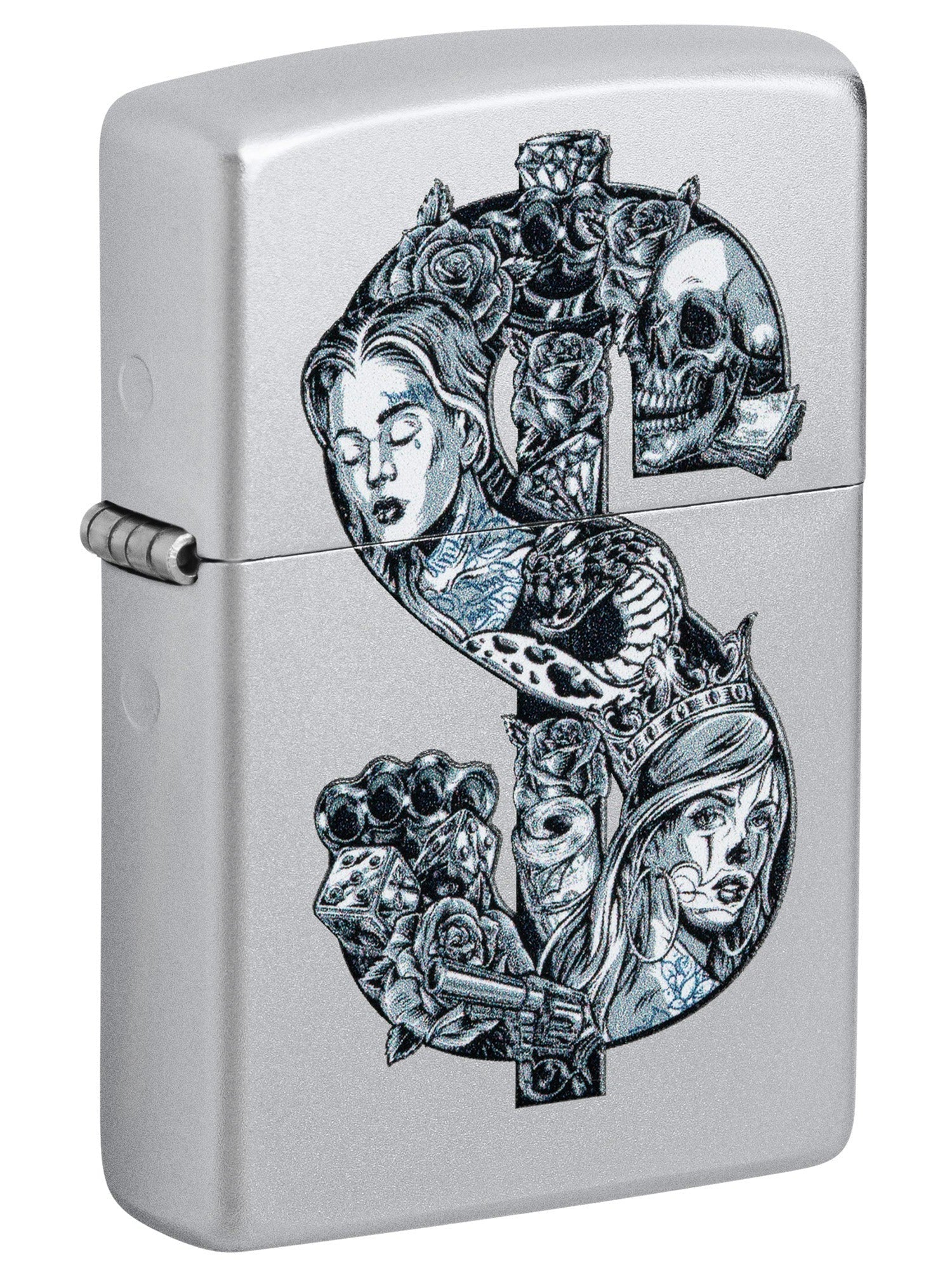 Zippo Lighter: Tattoo Dollar Sign - Satin Chrome 46046