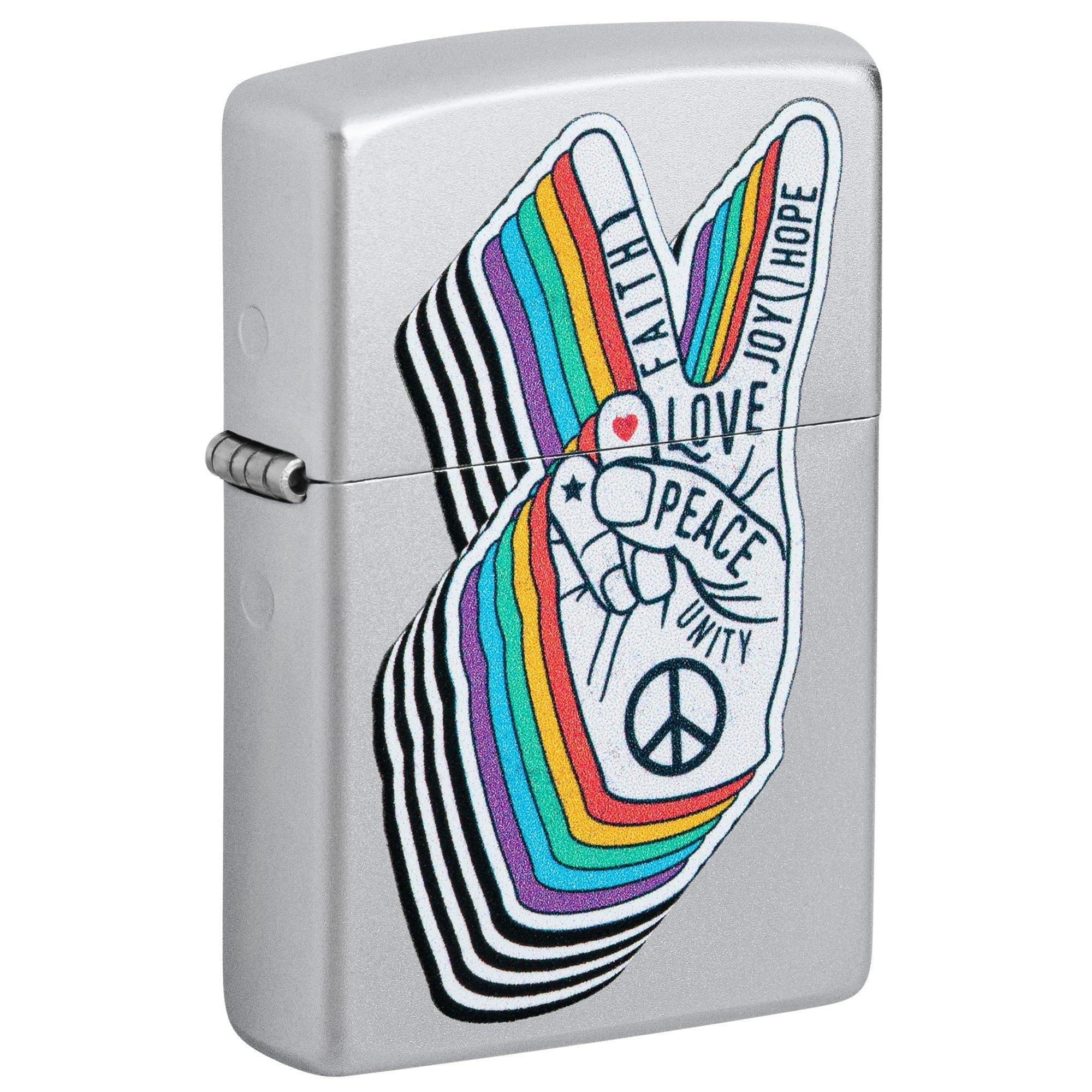 Zippo Lighter: Peace Sign - Satin Chrome 46047